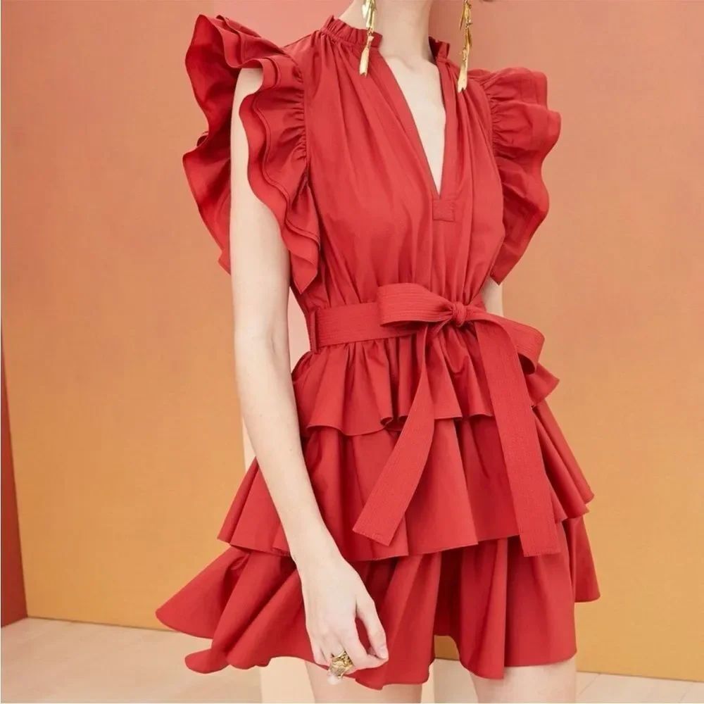 Ulla Johnson NWOT Honoria Dress 0 Burnt Henna ruffle mini belted rust terracotta